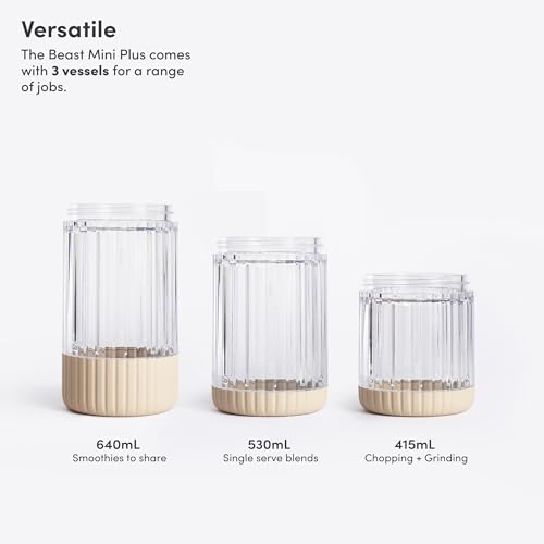 The Beast Mini Blender Plus | Mini Countertop Kitchen Blender | Blend Smoothies and Shakes, Dressings, Sauces, Dips | Extra Vessels