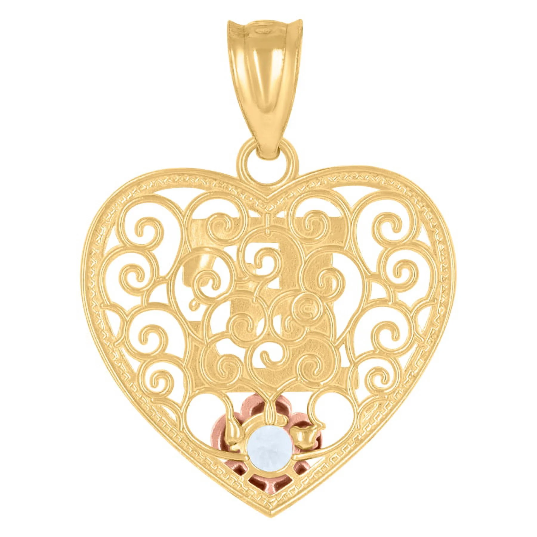 10k Tri color Gold Womens Love Heart Letter Name Personalized Monogram Initial E Charm Pendant Necklace Measures 24.5x18