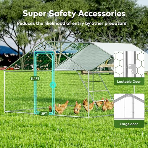 Large Metal Chicken Coop with Waterproof and UV-Resistant Cover
