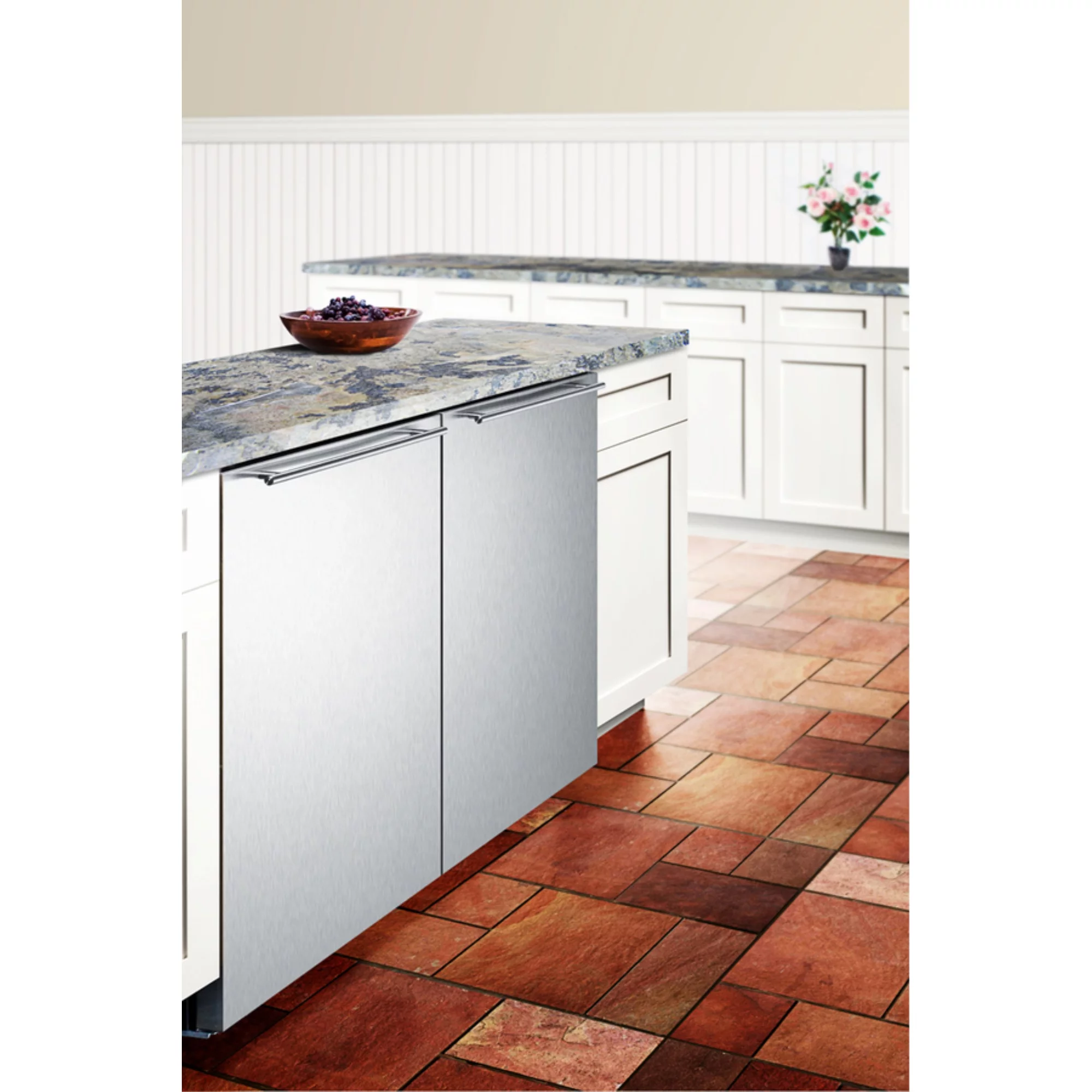 Frost-free built-in undercounter all-freezer for residential use, with factory installed icemaker, stainless steel wrapped exterior