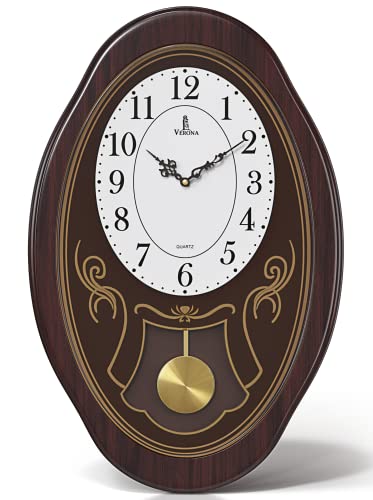 Pendulum Wall Clock Battery Operated - Hanging Grandfather Wall Clock with Pendulum - Quiet Wood Pendulum Clock