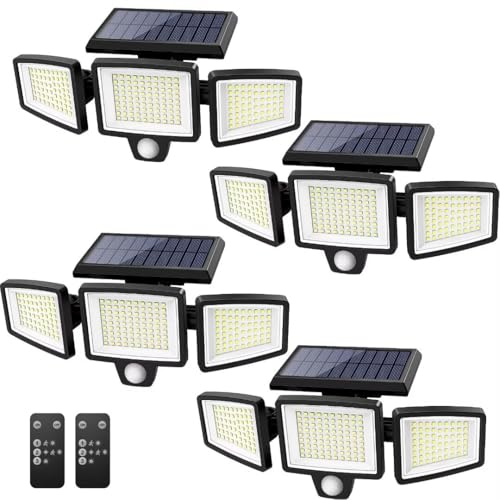 Tuffenough Solar Outdoor Lights 2500LM 210 LED Security Lights with Remote Control,3 Heads Motion Sensor Lights, IP65 Waterproof