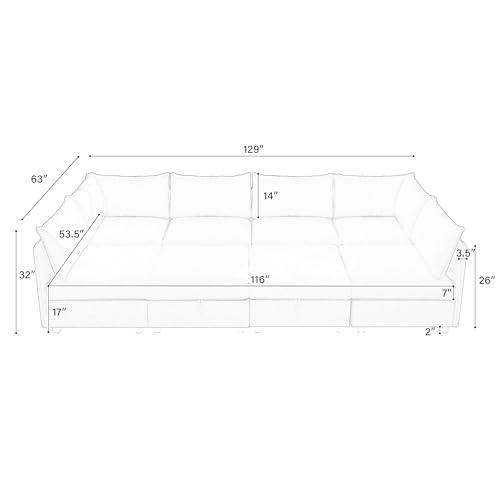 Oversized Modular Storage Sectional Sofa Customizable Seating Group Sofa&Couch Convertible Sleeper Sofabed with Movable Ottomans and Seat
