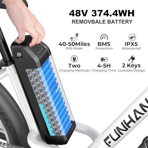 Electric Bike for Adults, 26" 1000W Peak City Cruiser Ebike, 21.7MPH 50 Miles Commuter Electric Bicycle with 48V 374.4WH Removable Li-ion Battery