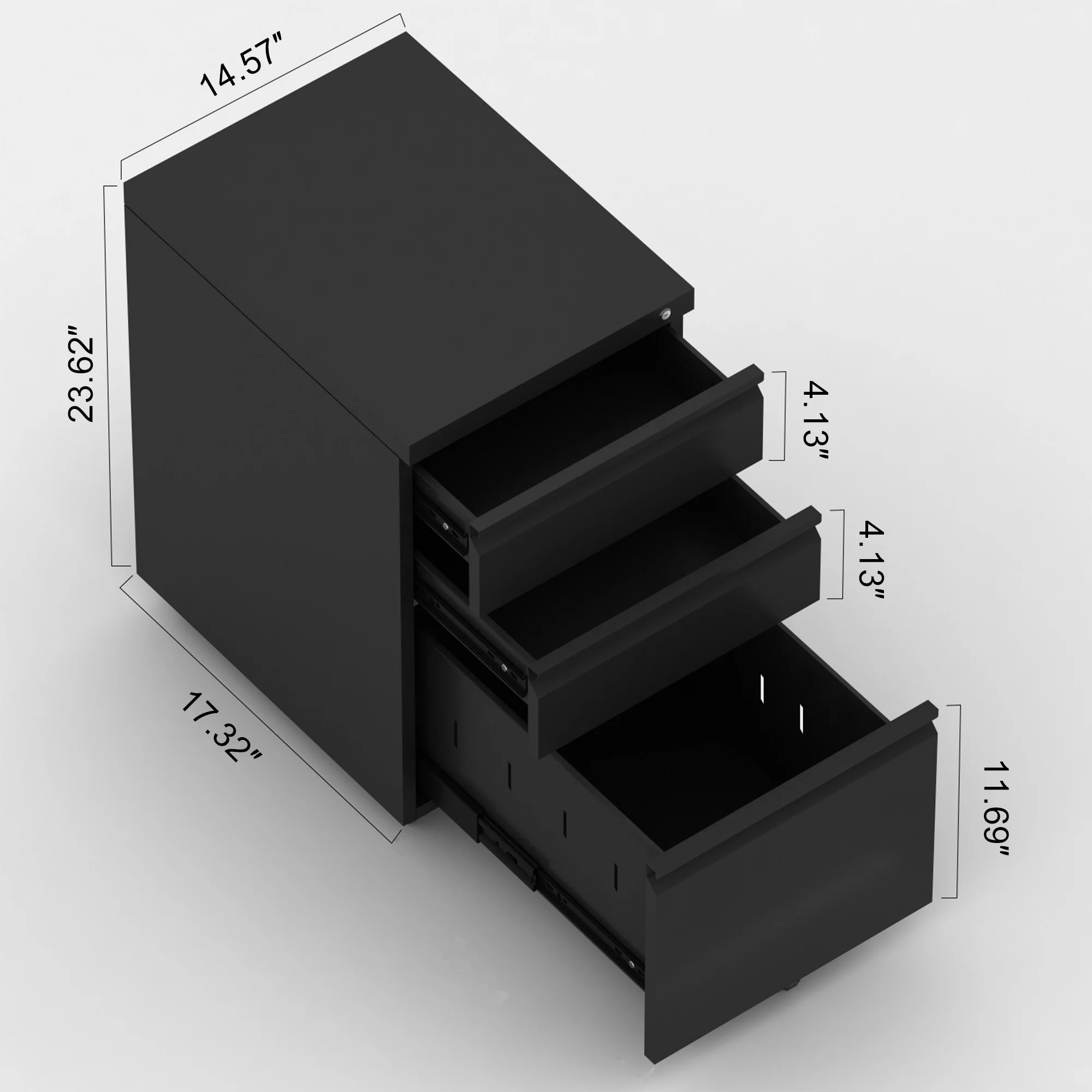 GangMei 3 Drawer Black Mobile File Cabinet with Lock, Under Desk Metal Movable Filing Cabinet, Fully Assembled