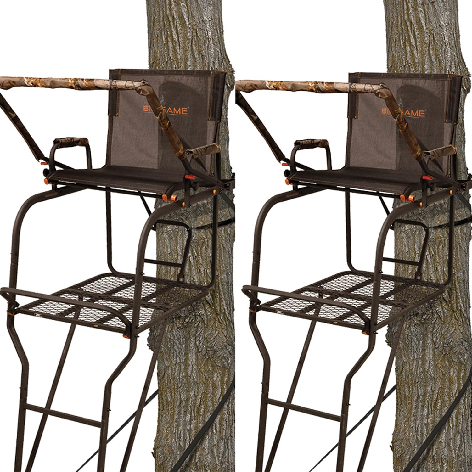 Big Game Hunter HD 18.5 Foot 1 Person Deer Hunting Adjustable Ladder Outdoor Tree Stand with Full Body Fall Arrest System, Camouflage (2 Pack)
