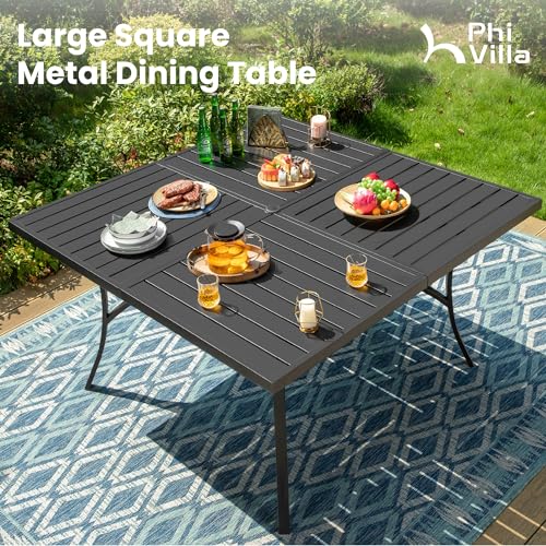 PHI VILLA 5 PCS Outdoor Patio Dining Set with Swivel Dining Chairs (Blue) and 37"x 37" Metal Steel Dining Table(1.57" Umbrella Hole)