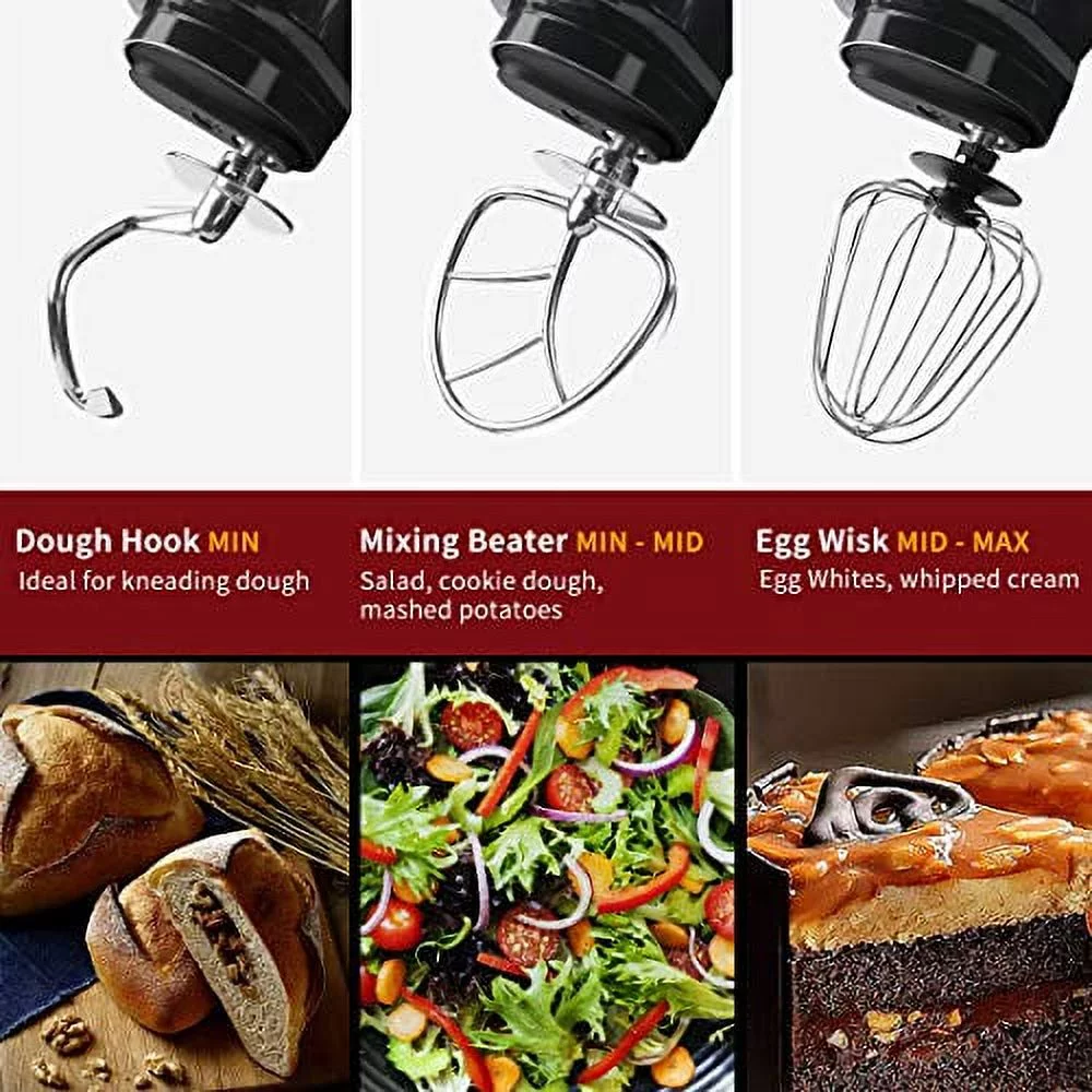 CUSIMAX Dough Mixer Tilt-Head Electric Mixer with 5-Quart Stainless Steel Bowl, Dough Hook, Mixing Beater and Whisk, Black