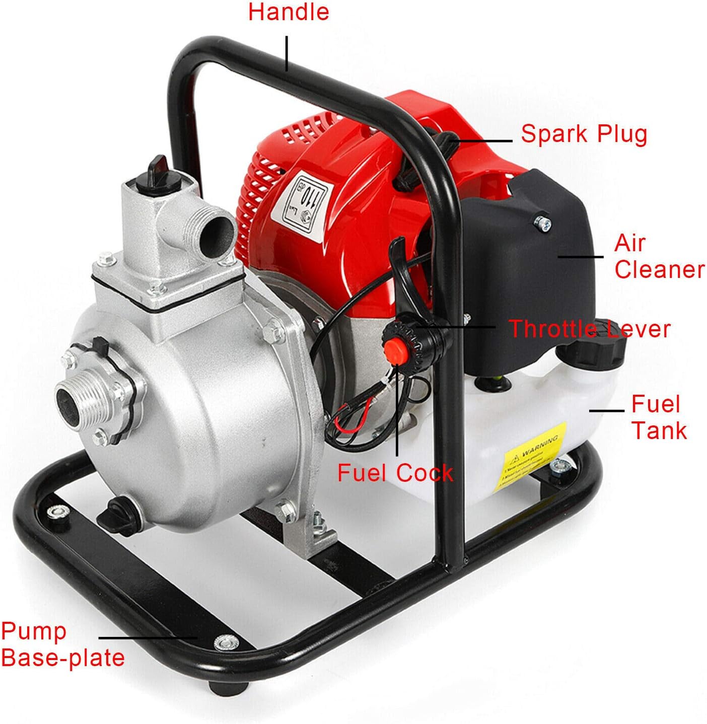 Gas Gasoline Water Pump,1" Inch 2 Stroke 1.7HP Petrol Water Transfer High Pressure Pump for Irrigation Pool