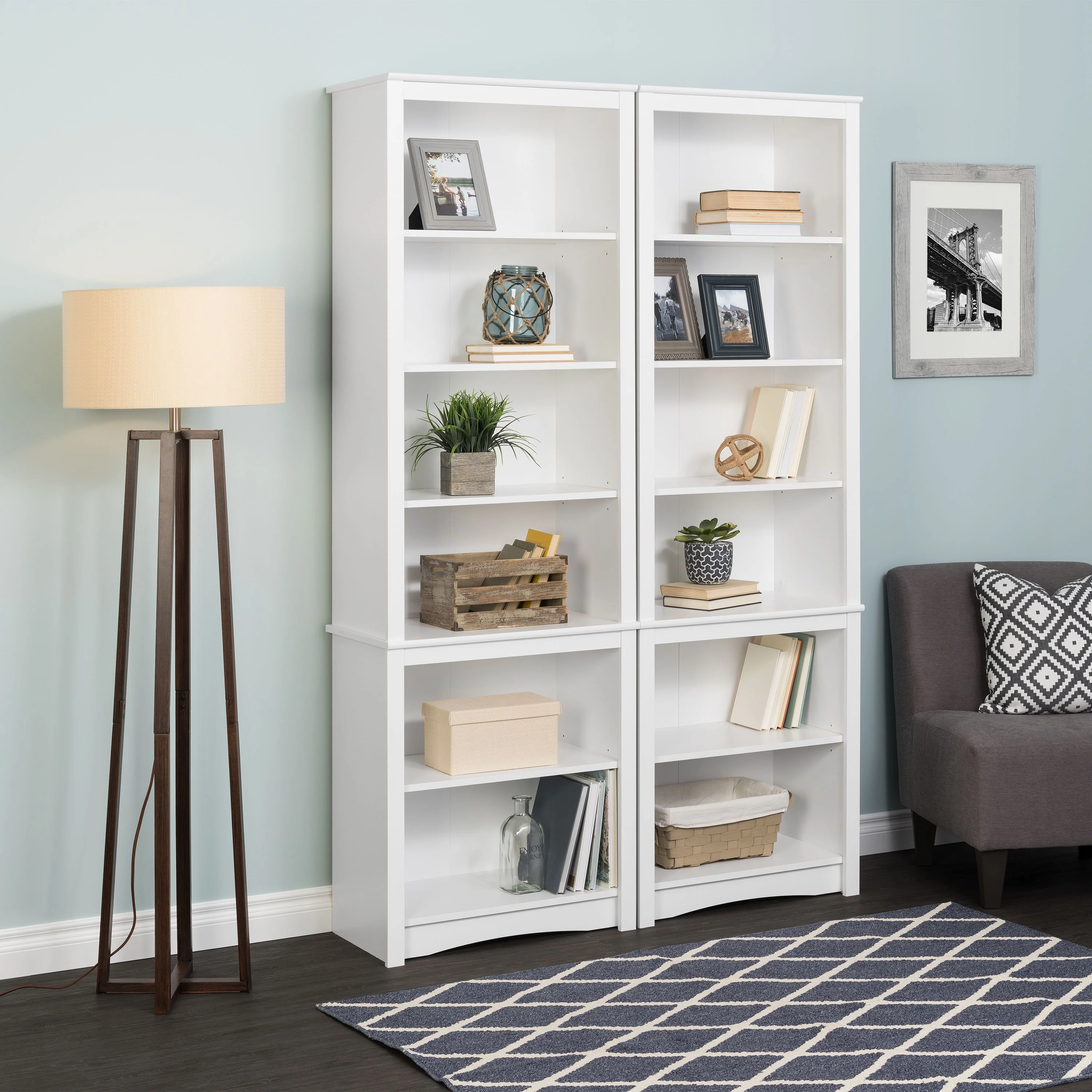 Prepac Home Office Modern 80" Tall Bookcase with Adjustable Shelves, White