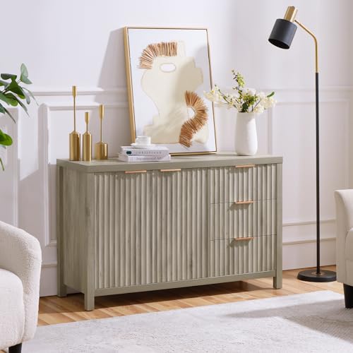 Fluted Sideboard Buffet Cabinet with Storage, 56" Large Buffet Modern Credenza with Adjustable Shelves