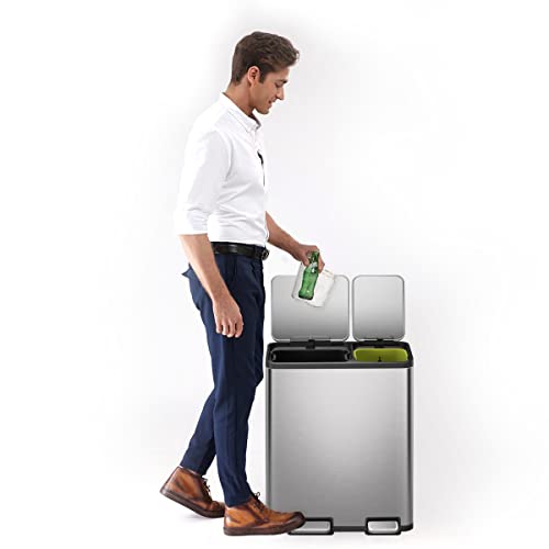 EKO EcoCasa II 36L+24L Dual Trash Can with Recycle Bin, Stainless Steel Garbage Can with Lid, Deodorizer Compartment