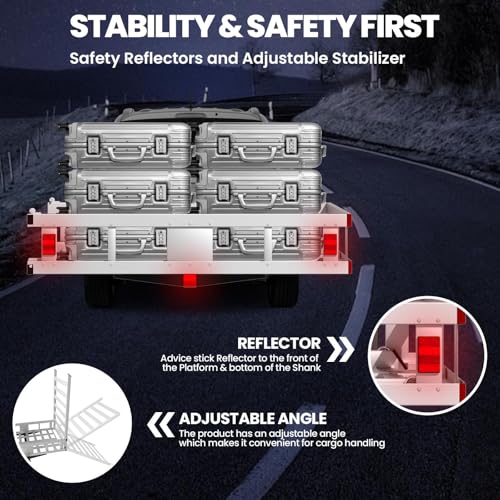 800 Lbs Hitch Cargo Carrier with Ramp, 50 X 28.3 X 5 in Trailer Hitch Cargo Carrier, Hitch Mount Cargo Carrier for SUV, Pickup, Sedan