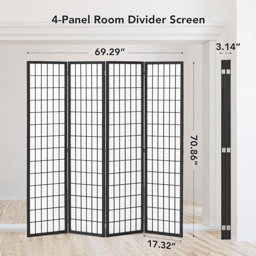 JOSTYLE Room Divider Wall Shoji Screen, 6 Panel Folding Privacy Screen for Room Separation, Japanese Wood Room Divider, 5.9 Ft, Natural