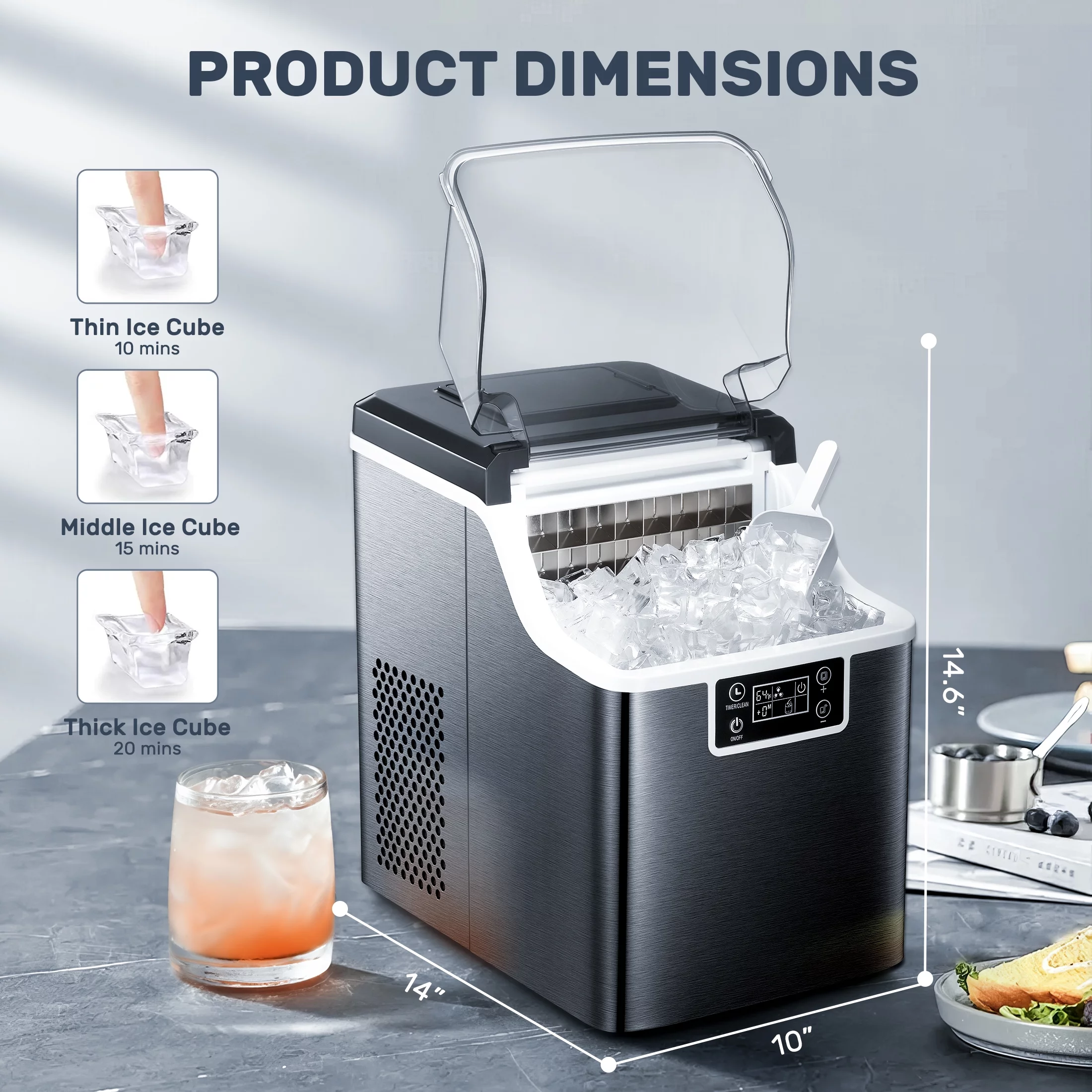 KISSAIR Countertop Ice Maker, 44Lbs/24H Self-Cleaning Ice Makers, 24 Pcs Ice Cube in 12 Mins with Ice Scoop & Basket, for Home/Kitchen/Office-Black