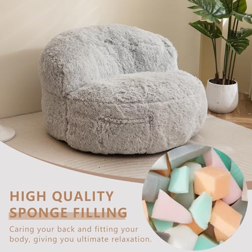 BYBYME Giant Bean Bag Chair, Faux Fur Bean Bag Couch with Filler Large Living Room Bean Bag Chairs for Adults