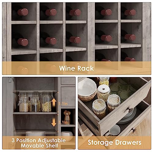Buffet Sideboard Bar Cabinet with Storage, Farmhouse Coffee Bar Cabinet with 2 Drawers and Adjustable Shelves