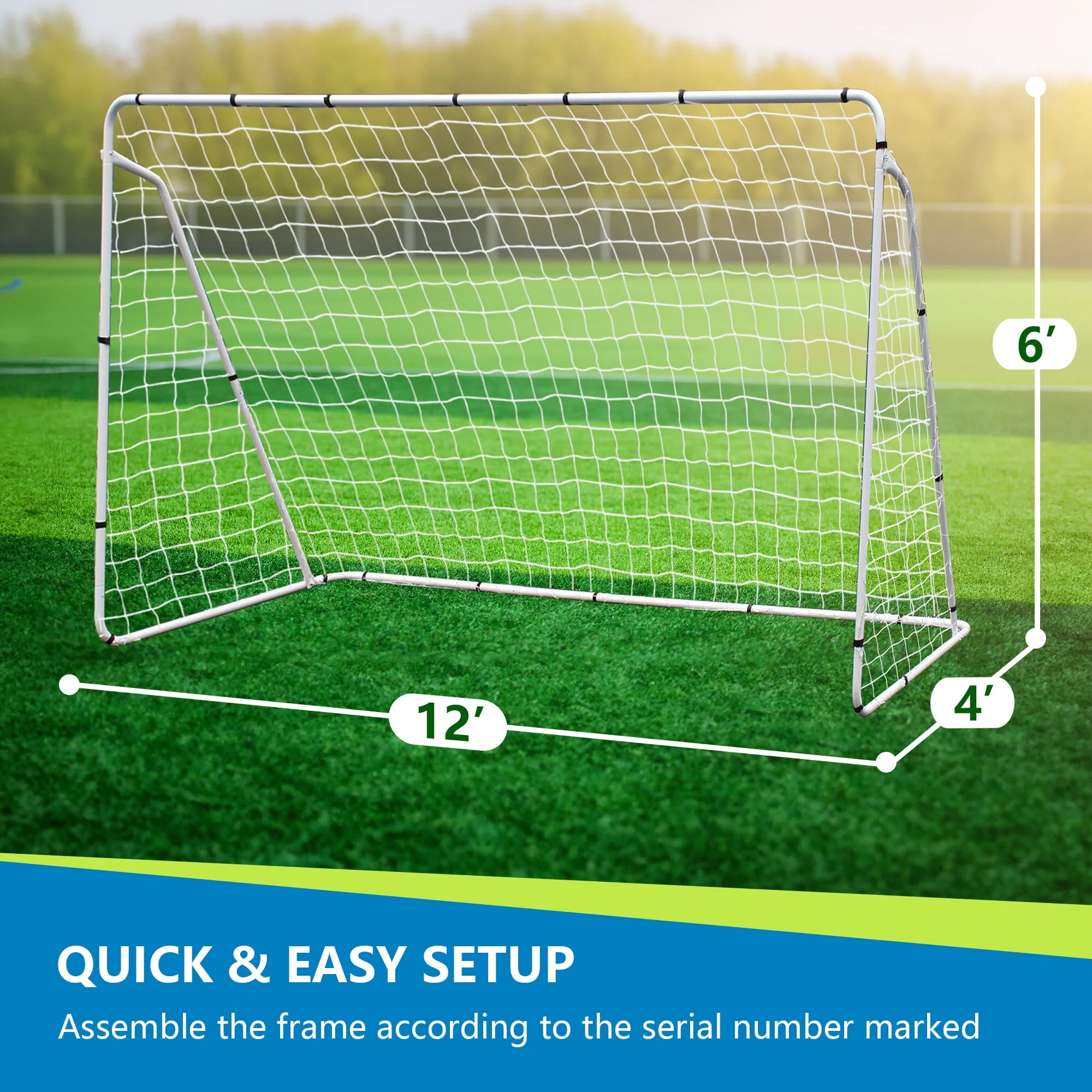 ZenSports 12FT x 6FT Portable Soccer Goal Net Adult Kids Outdoor Soccer Training Frame