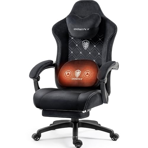 Dowinx Fabric Gaming Chair with Heated Massage Lumbar Support, Computer Game Chairs for Adults
