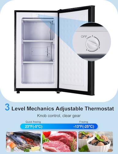 Upright Freezer, 3.2 Cu Ft Mini Small Deep Freezer for 1-2 People, Portable Compact Freezer with 3 Plastic Baffles, 4D Cooling & 40dB Ultra-Quiet