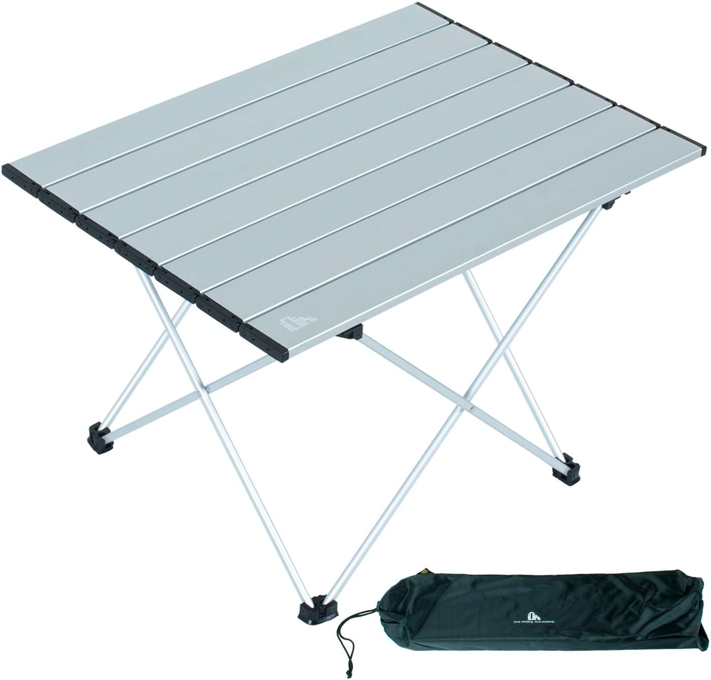 iClimb Ultralight Compact Camping Alu. Folding Table with Carry Bag, Two Size (Black - S)