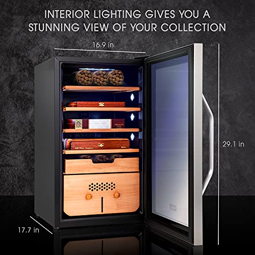 SCHMÉCKÉ 250 Cigar Cooler Humidor with 3 in 1 Precise Cooling, Heating & Humidity Control, Stainless Steel Trim Finish Cabinet