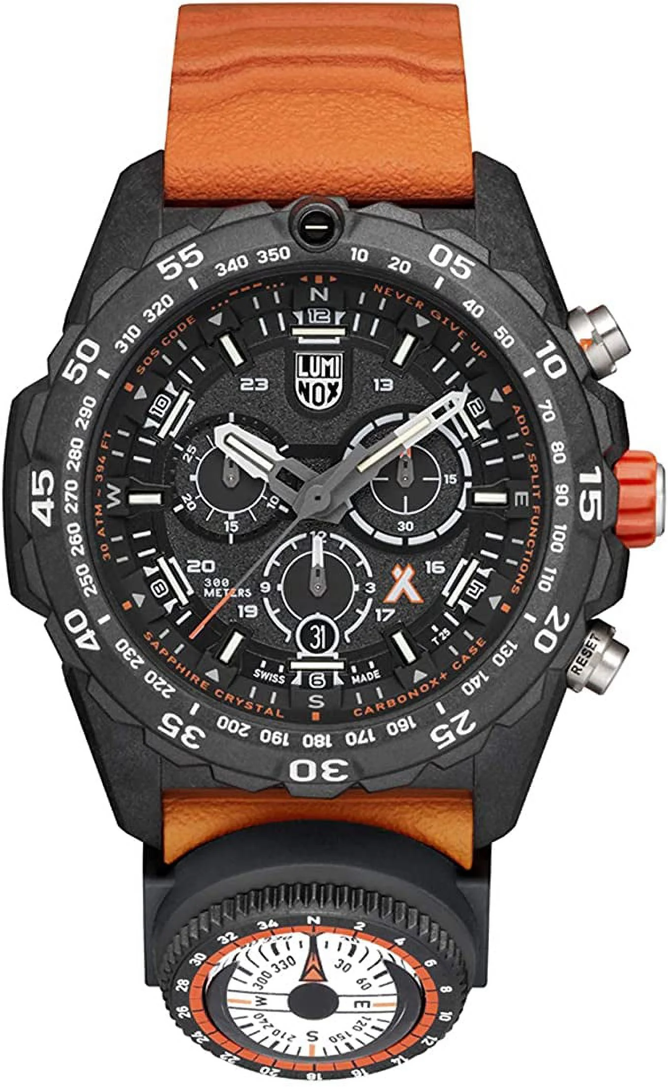 Luminox Bear Grylls Mens Watch Survival Master Series - 3749: 45mm Black/Orange Stainless Steel Swiss Made 300 M Water Resistance - Radiant Selections