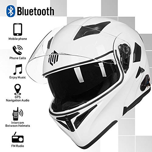 ILM Bluetooth Motorcycle Helmet Modular Flip up Full Face Dual Visor Mp3 Intercom FM Radio DOT Model 902BT(Matte Black, Large)