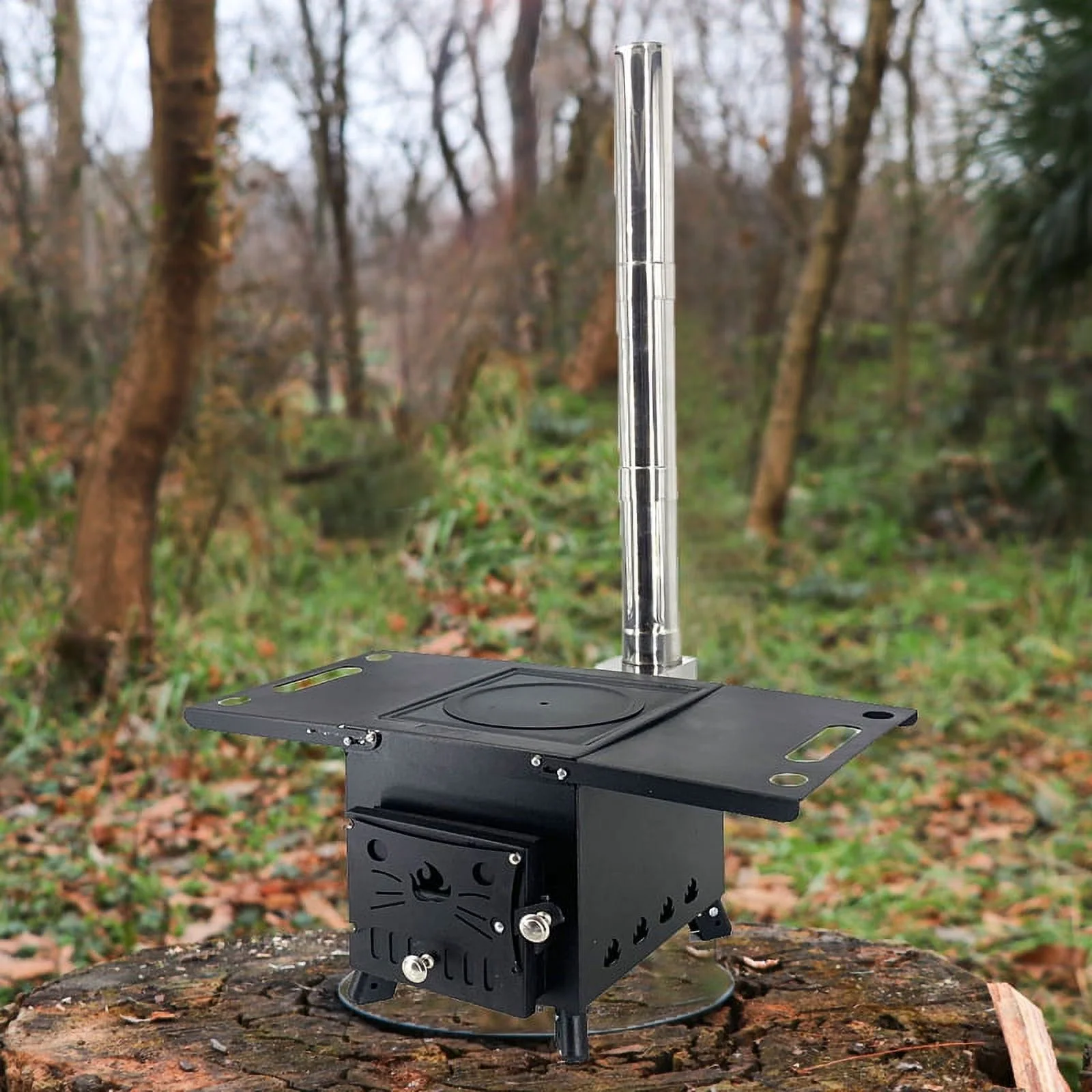 Portable Camping Stove Wood Burning Outdoor Stove with Chimney Pipe for BBQ and Tent Shelter Heating Cooking