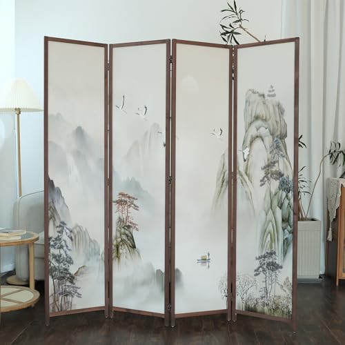 6 Panel Room Divider Screen,Double Faced Room Divider Folding Wall Divider for Room Separation,Mountains and Waters Landscape,67" H x 94.5" W