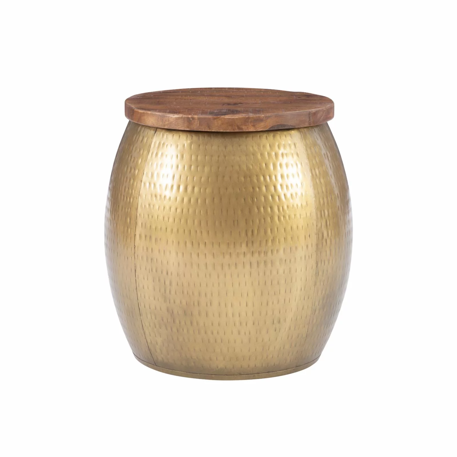 Linon Reid Metal and Wood Drum Side Table with Storage in Gold
