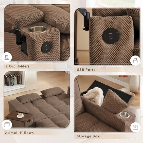 68.11" Corduroy Sleeper Chair Bed with USB Port, Cup Holders & Side Storage Pockets – 3-in-1 Foldable Sofa Bed for Guest Room, Living Room – White