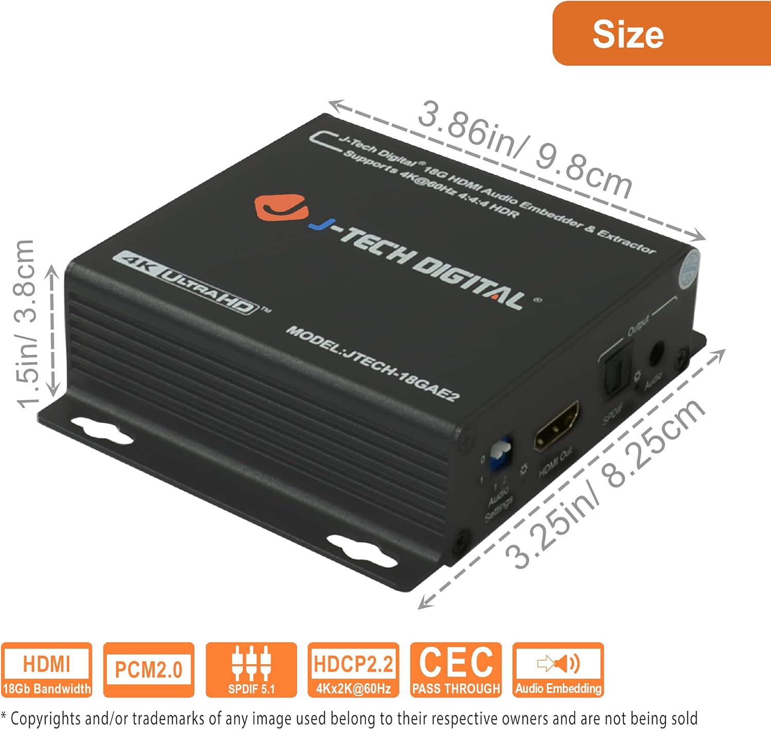 J-Tech Digital HDMI 4K 60HZ HDMI Audio Extractor with Audio Embedder Optical SPDIF + 3.5MM Output Supports HDMI 2.0, 18Gpbs Bandwidth, HDCP 2.2