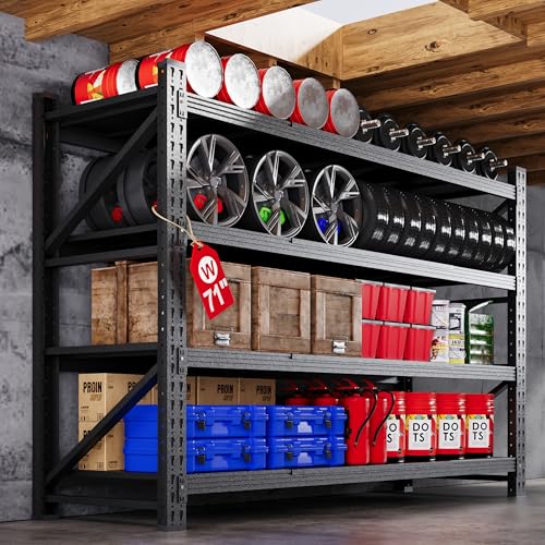 71” W Storage Shelves Heavy Duty, 5000LBS Metal Garage Shelving Units, 4 Tier Storage rack shelf, Steel Industrial Shelving