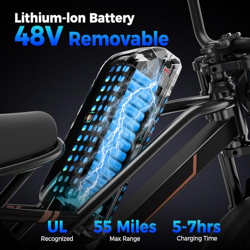 Electric Bike for Adults, 1500W 28MPH Max 55 Miles Electric Motorcycle with 48V Removable Battery, 16'' Fat Tire Full Suspension