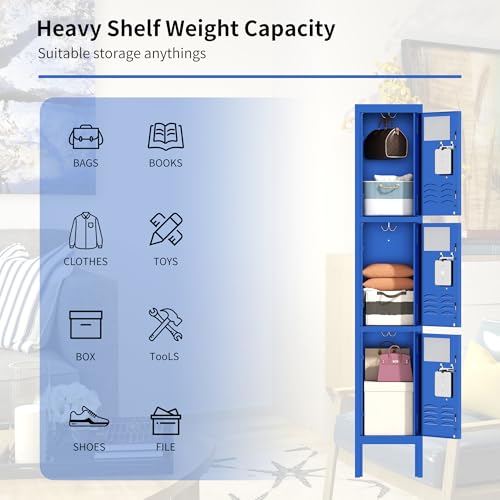 3 Doors Lockers for Employees, Steel Storage Lockers Lockable, Metal Locker Storage Cabinet for Home Office School Gym, Require Assembly (Grey)