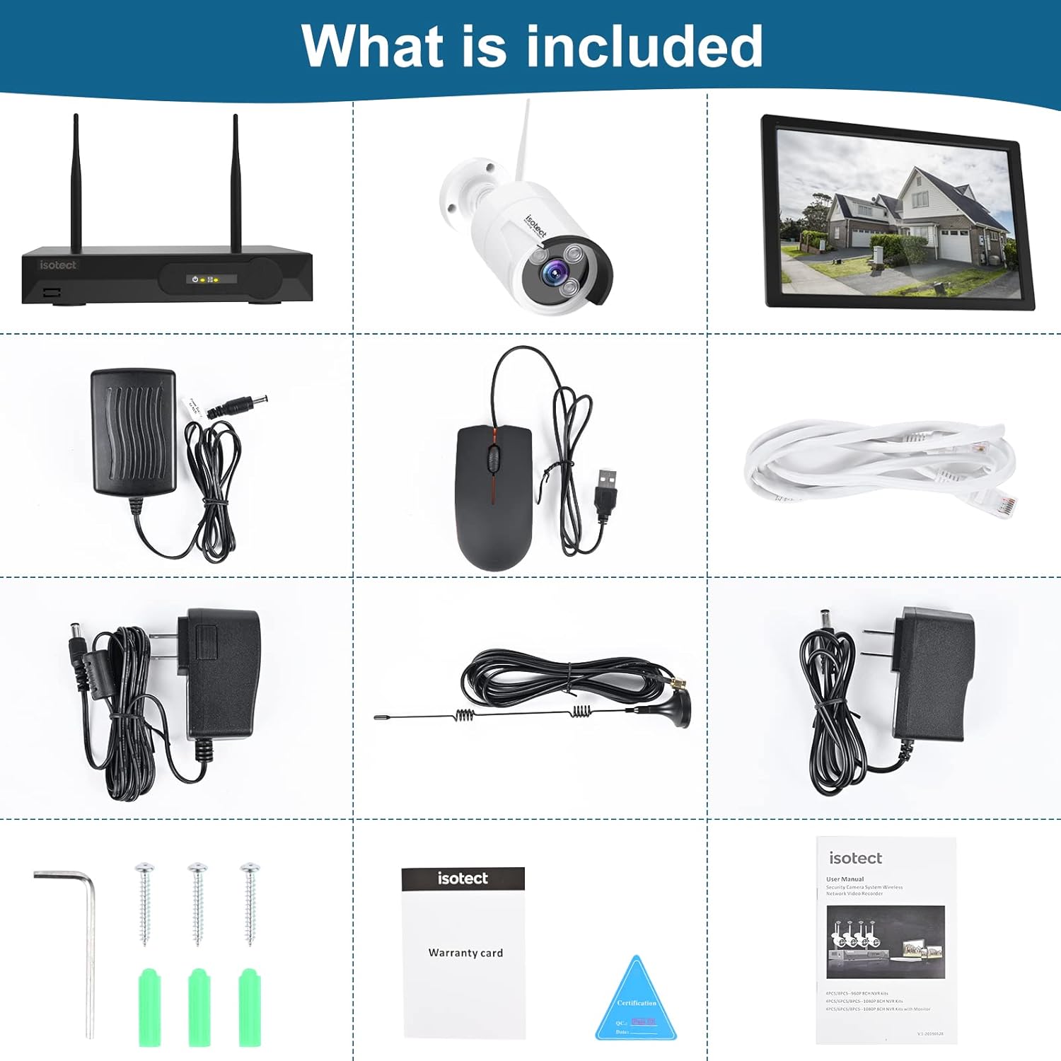 [Newest Strong Version]ISOTECT 11.6''Monitor,High-efficiency Video Coding Monitoring NVR Wireless Security Camera System