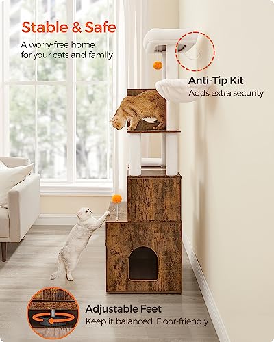 Feandrea Cat Tree with Litter Box Enclosure, 2-in-1 Modern Cat Tower, 70.8-Inch Tall Cat Condo with Scratching Posts, Perch, Caves, Basket