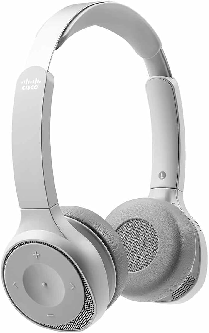 Cisco Headset 730, Wireless Dual On- Ear Bluetooth Headset with Case, USB-A HD Bluetooth Adapter, USB-A and 3.5mm Cables, Platinum