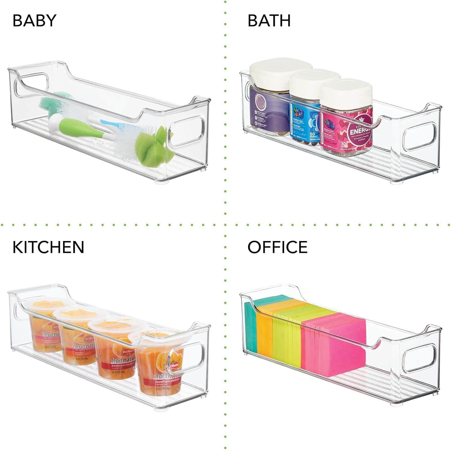 mDesign Plastic Rectangular Stackable Long Storage Container, Side Dip Organizer Bin w/Handles for Office, Filing Cabinet, Shelf, Desk