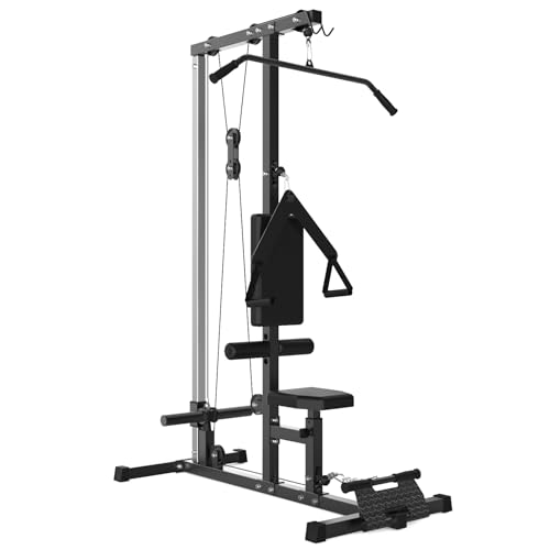 LAT Pulldown Machine, Multi-Functional Cable Machine with High and Low Pulley Station, Row Cable Machine Home Gym with Leg Support