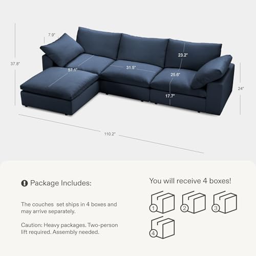 Cloud Couch Oversized Modular Sectional Sofa True Relax Comfy Couches Wide&Deep Seat Sofas for Living Room Metal Frame Furniture Sets