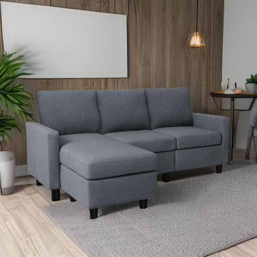 HONBAY Convertible Sectional Sofa, L Shaped Couch with Reversible Chaise for Small Space, Black