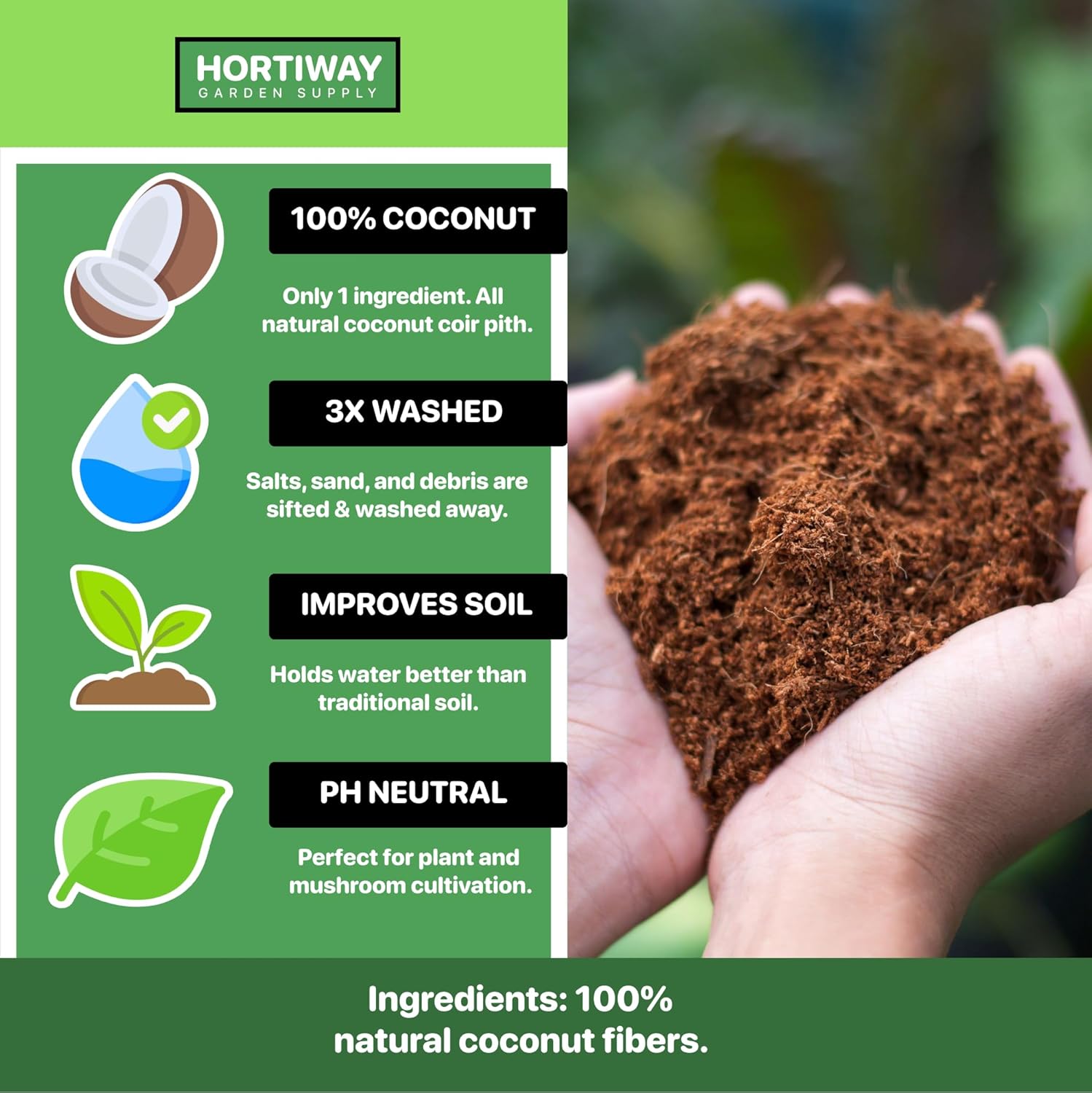 11lbs Premium Coco Coir Brick -100% Organic Coconut Coir for for Plants, Low EC & pH Balance, Natural Compressed Growing Medium