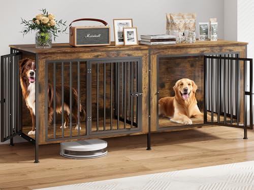 78 Inch Dog Crate Furniture for 2 Dogs,Extra Large Double Dog Kennel Furniture with Removable Divider, XXL Thick Wooden Dog Cage TV Stand