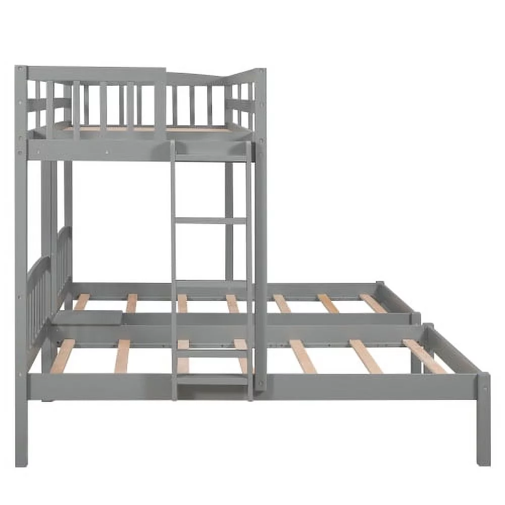 Churanty Triple Bunk Beds 3 Twin Solid Wood Bunk Beds with Guardrail and Ladder