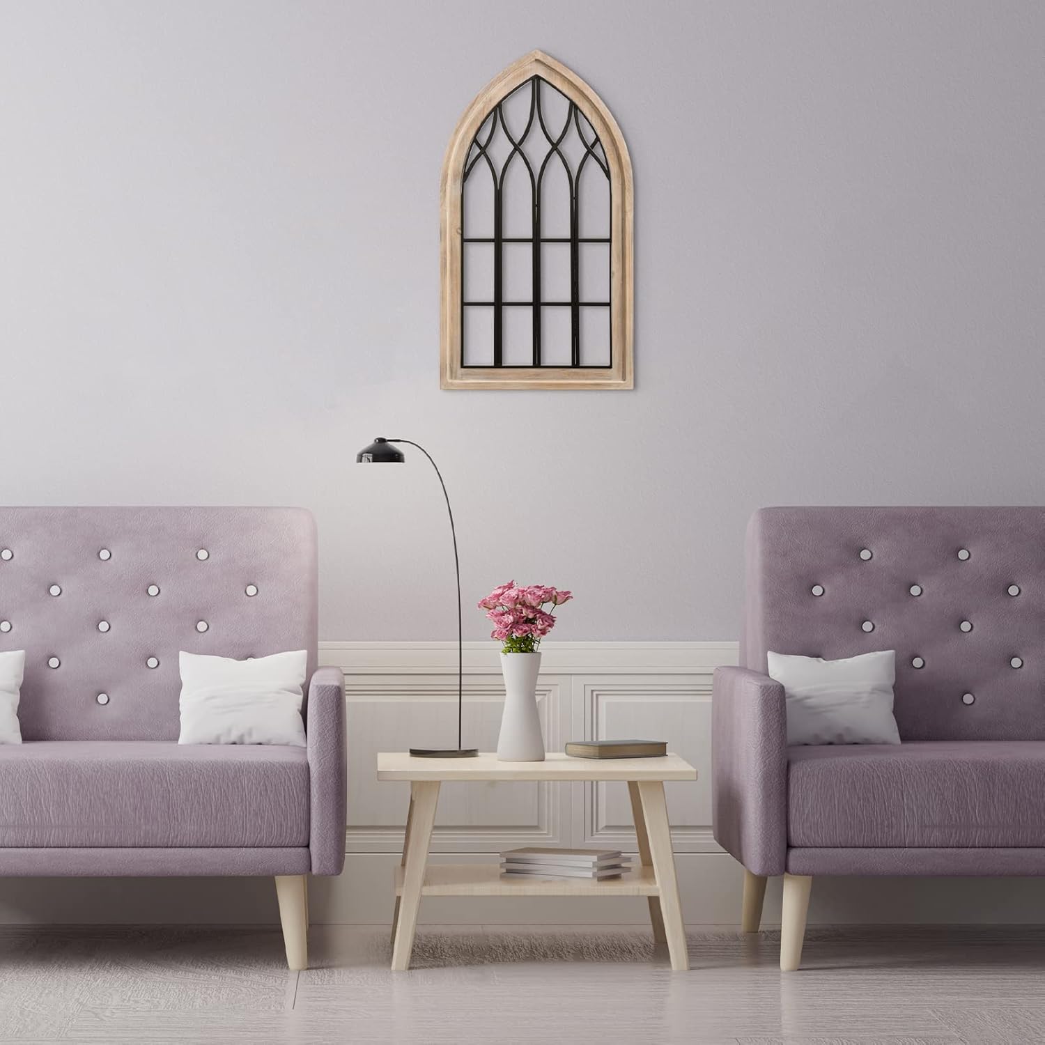 ALIMORDEN Gothic Style Arched Wood and Metal Rustic Window Pane Decorative Cathedral Window Frame