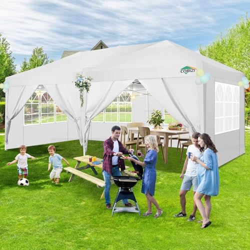 COBIZI 10x10 Pop up Canopy Tent Protable Canopy Tent with 4 Sidewalls Waterproof Commercial Instant Shelter for Parties, Wedding
