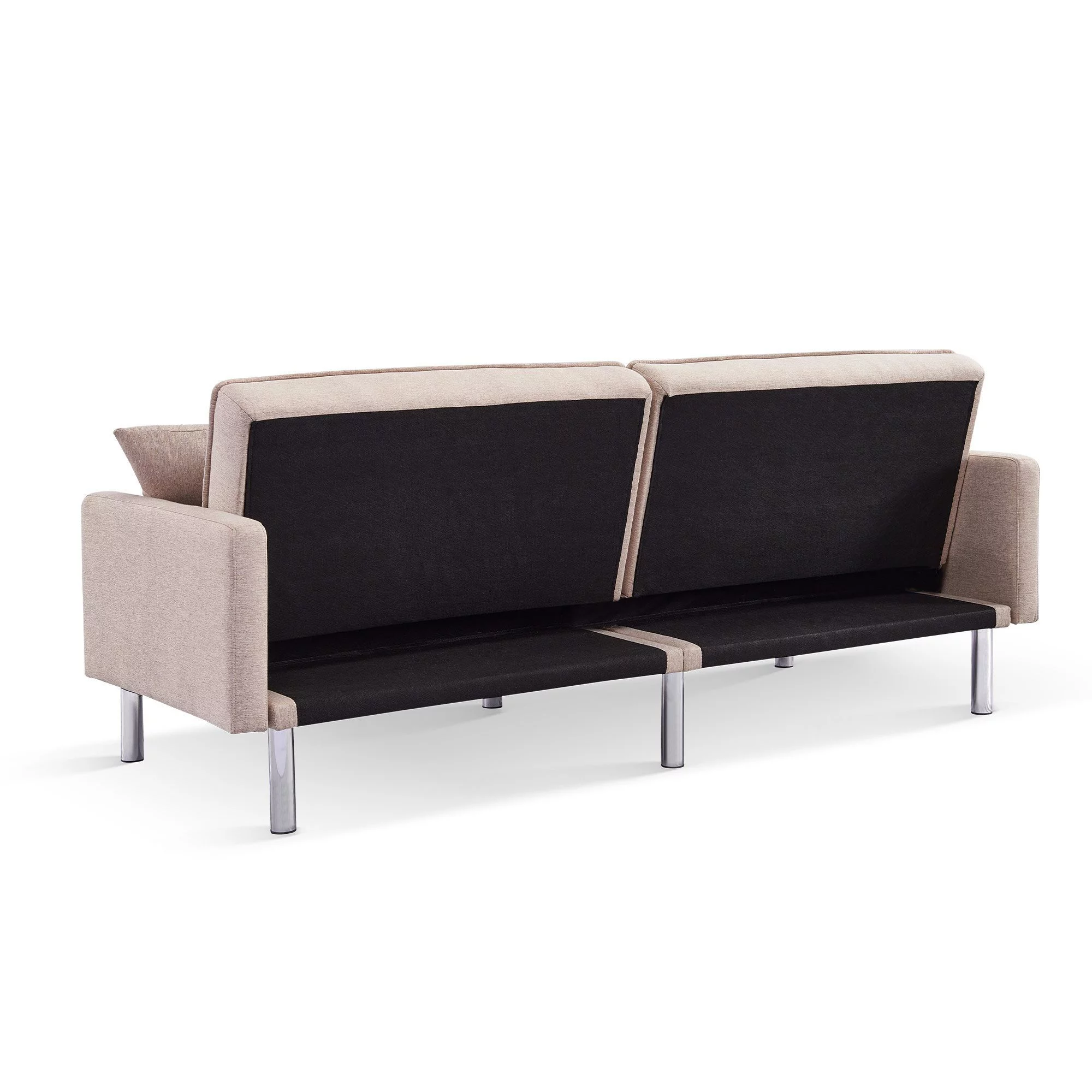 Moootto  84.6 in. Extra Long Modern Tufted Beige Fabric Futon Adjustable Sofa Bed & Folding Daybed Guest Bed, Upholstered Modern Convertible Sofa