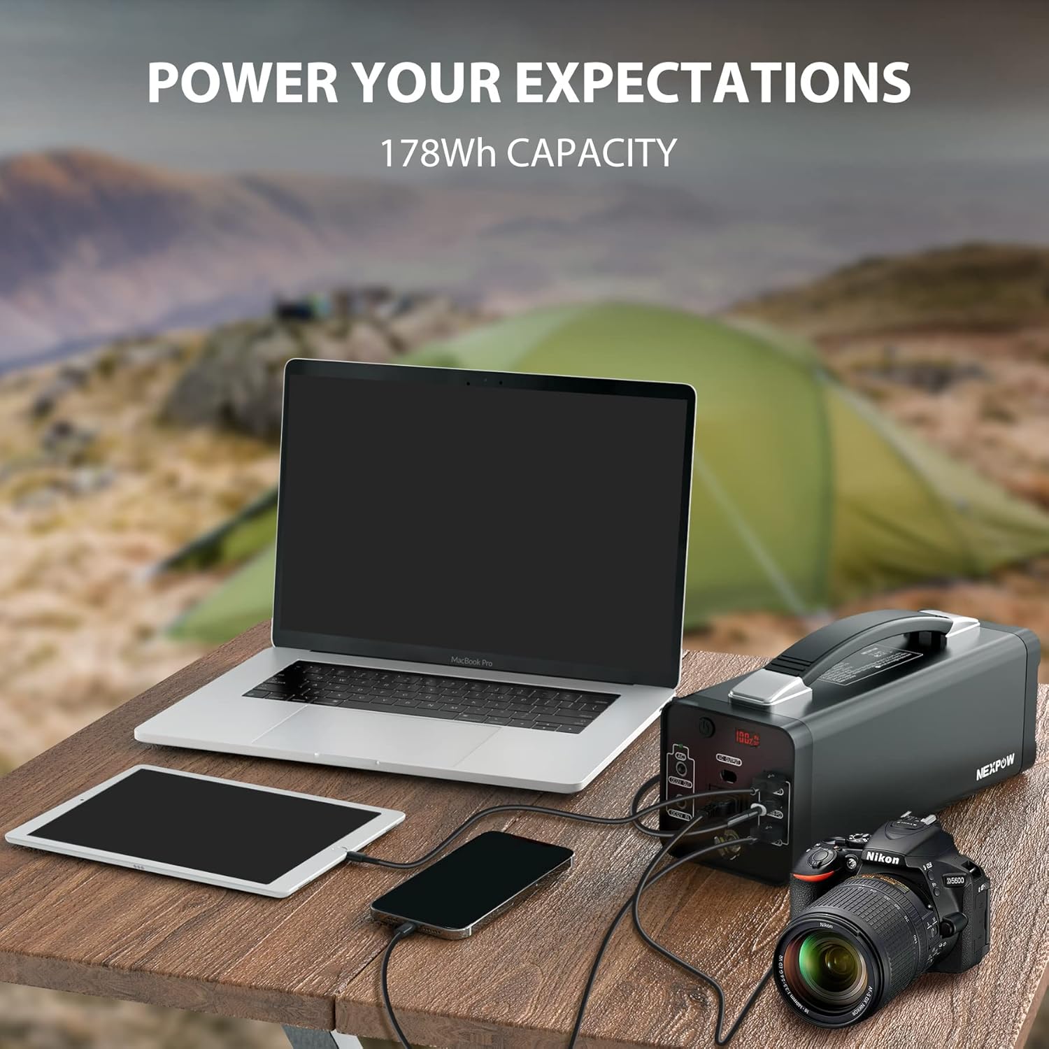 NEXPOW 178Wh Portable Power Station, 48000mAh Camping Solar Generators Lithium Battery Power Supply with 110V/120W(Peak 150W) AC Outlet, USB PD QC3.0